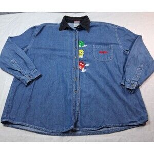 Vintage 90s M&M’s Denim Button Down Shirt XL Corduroy Collar Candy Collectible